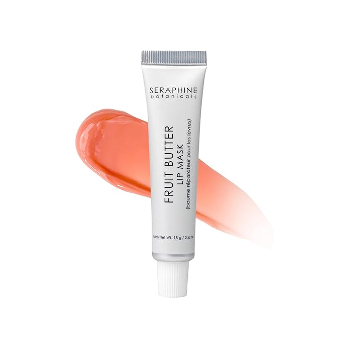 Seraphine Botanicals Fruit Butter Restorative Lip Mask Overnight Gel Balm with Shea Butter & Apricot Kernel Oil – Repairs & Hydrates Dry Lips – Vegan, Paraben-Free, Dewy Finish 0.51 oz (Peach Nectar)