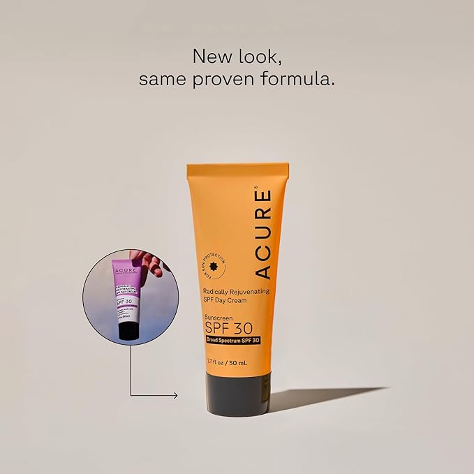 Acure Radically Rejuvenating SPF 30 Day Cream - Face Moisturizer with SPF 30 & Vitamin C, Anti Aging Sunscreen, Hydrating Face Cream, Daily Facial Care for Women & Men with Turmeric, Vegan - 1.7 fl oz
