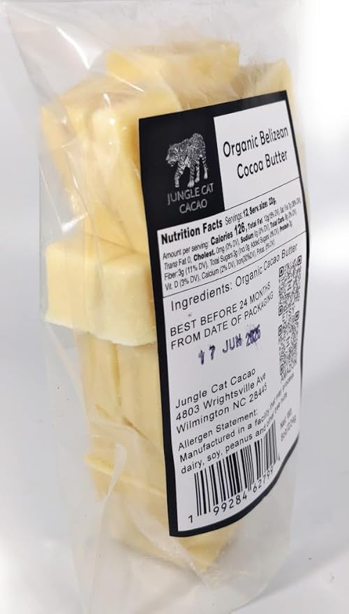 Jungle Cat Cacao Organic Belizean Cocoa Butter - 8oz - Pressed From Fresh Roasted Cacao - Tropical Aroma - Food Grade