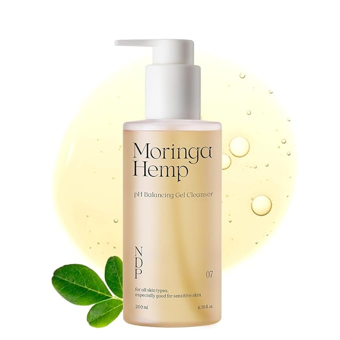 NDP Moringa Hemp Gel Cleanser, Gel-to-Foam, pH Balancing, Vegan, Non-Stripping, Hydrating Face Wash for Sensitive Skin – Fragrance-Free, Clean Beauty, Korean Skincare, 200ml / 6.76 fl oz