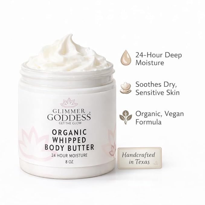GLIMMER GODDESS Organic Whipped Body Butter (Sandalwood & Vanilla Bean) 8 oz