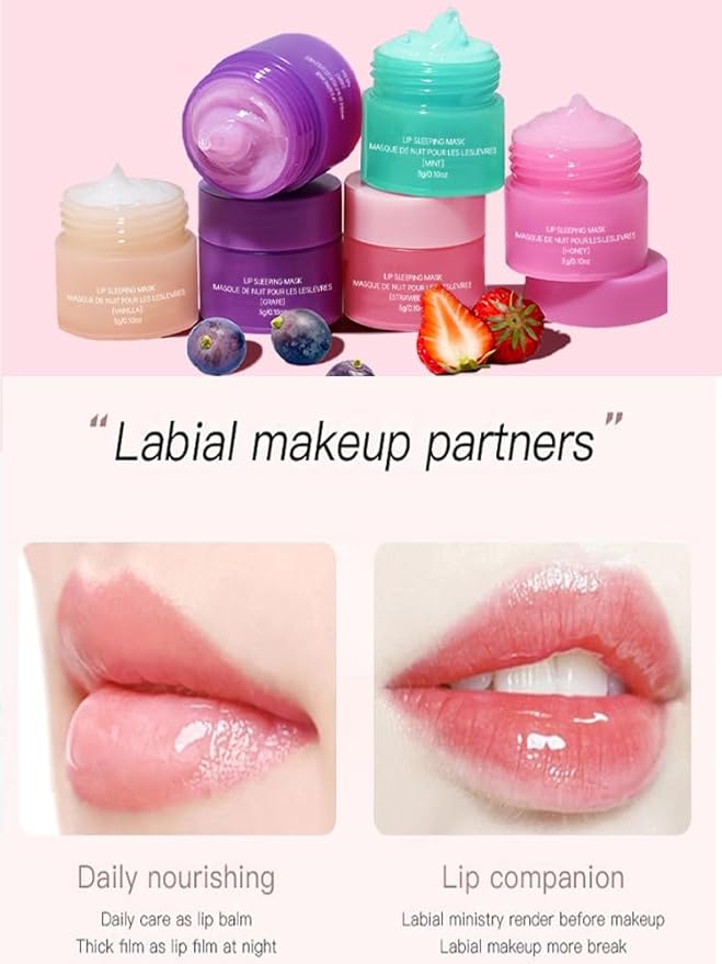 Lip Sleeping Mask Set,5 Pcs Moisturizing Lip Balm for Repair Dry Cracked Lips,Deep Hydrating Overnight Lipgloss Day&Night Non-Sticky Lips Primer Moisturizer Balms,Women Lipoil Care Christmas Gift