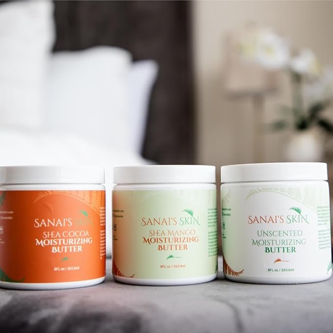 Sanai's Skin Moisturizing Body Butter | Unscented Moisturizing Butter | Moisturizing & Nourishing for Normal to Eczema Skin | Shea Butter, Sweet Almond Oil, Castor Oil - 8 oz