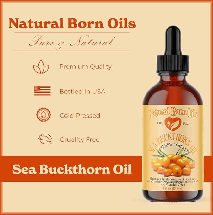 Natural Born Oils Sea Buckthorn Oil, 1 Gallon, Organic, Cold-Pressed, Nutrient-Rich, Excellent for Glowing Skin, Lustrous Hair