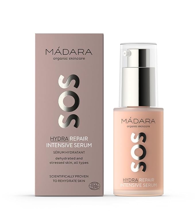 Madara Organic Skincare | SOS Hydra Repair Intensive Face Serum - With Northern Peony, Linseed And Hyaluronic Acid, For Dry, Dehydrated Skin, Dermatologically Tested, Vegan, 1 oz