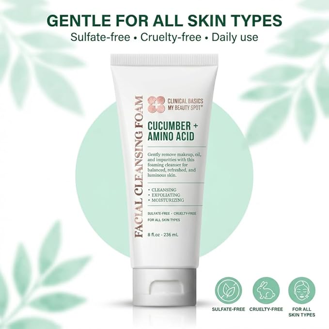 My Beauty Spot Cucumber + Amino Acid Facial Cleansing Foam, Gentle Foaming Face Wash for Moisturizing & Refreshing Skin, 8 oz