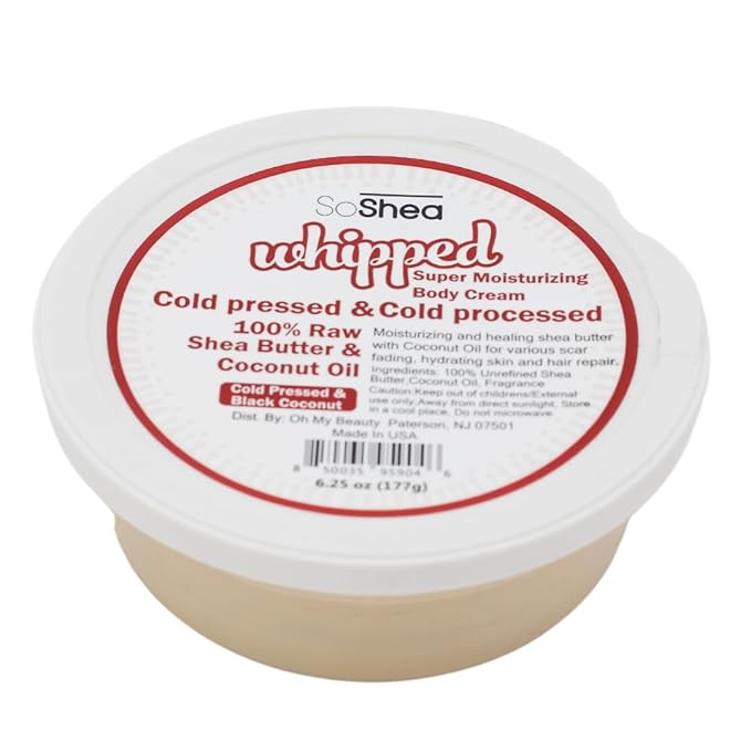 Whipped Shea Butter (Black Coconut) - Nourishes, Moisturizes & Renews | 100% African Pure Shea Butter | Cold-Pressed & Cold-Processed | No Dyes & Parabens | Vegan | 6.25oz / 177g