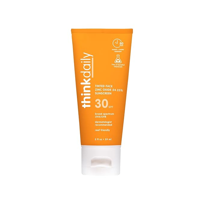 Thinkdaily SPF 30 Tinted Sunscreen for Face with Zinc Oxide, 2 Oz – Safe, Natural, Water Resistant Reef Safe Sunscreen, All Skin Tones, Broad Spectrum UVA/UVB Sun Screen for Sun Protection