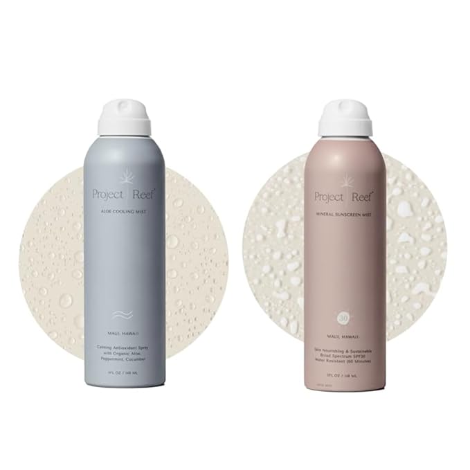 Project Reef SPF 30 Mineral Sunscreen Spray & Cooling Mist w/Aloe Vera, Peppermint, Cucumber - Non-Aerosol, Reef Safe, Sunburn Relief, No White Cast Sunscreen for All Skin Types