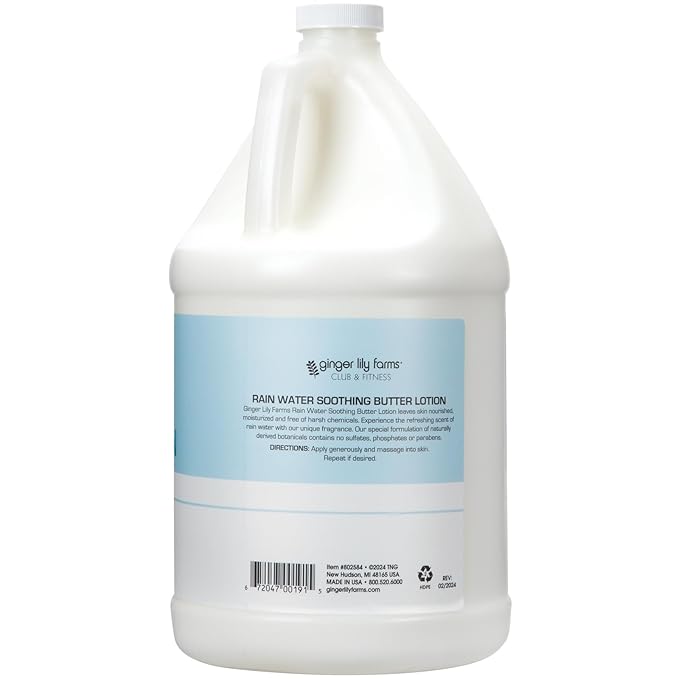 Ginger Lily Farms Club & Fitness Soothing Butter Lotion for Dry Skin, 100% Vegan & Cruelty-Free, Rain Water Scent, 1 Gallon (Pack of 4)