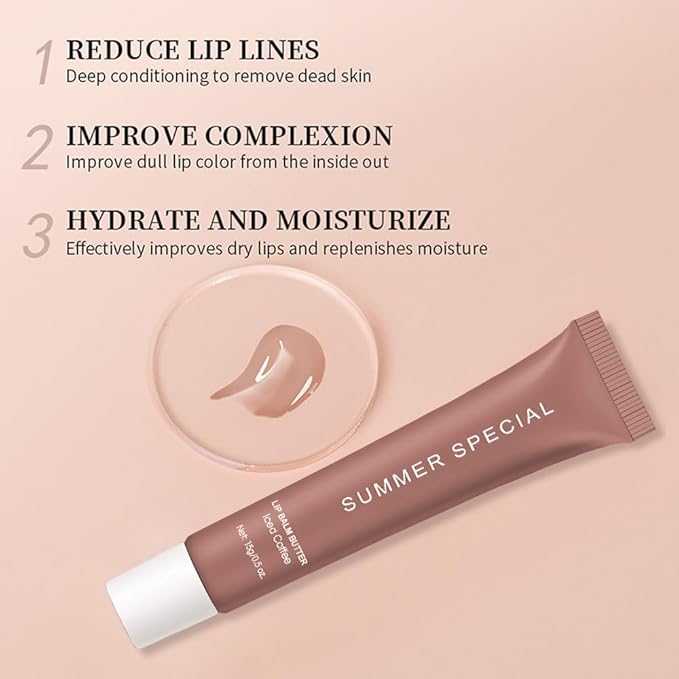 Summer Special Butter Lip Balm – Ultra-Hydrating Lip Care with Shea Butter & Olive Oil, Soothes Dry Lips with Natural Tint & Gloss Effect, Lip Plumper Moisture & Light Lip Stain Finish #3 lced Coffee