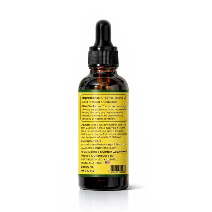 100% Pure Rosehip Seed Oil Cold Pressed and Unrefined Moisturizer Oil for Face, Hair, Skin & Nails | 3.8Oz/100ml