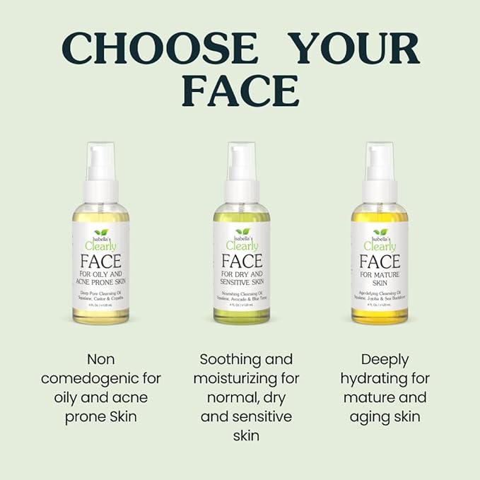 Isabella's Clearly FACE Balancing Cleansing Oil for Oily & Blemish-Prone Skin | Waterless Natural Facial Cleanser & Makeup Remover with Grapeseed & Vegan Squalane | Made in USA (4 Oz)