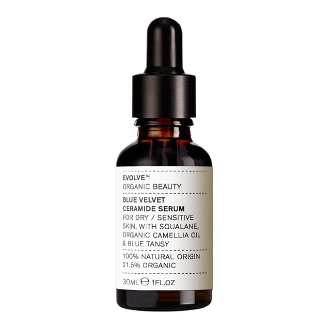 Evolve Organic Beauty - Blue Velvet Ceramide Serum | Hydrate, Nourish, Soothe | Plant-Based Squalane Oil, Camellia Oil, Blue Tansy | Small Batch, Vegan Clean Beauty (1 fl oz | 30 ml) Package May Vary