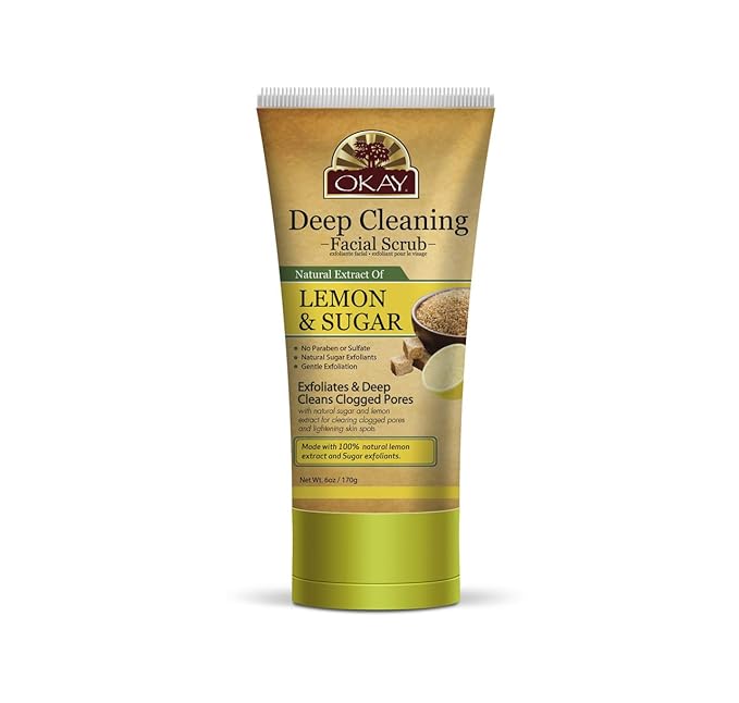 OKAY Oil Control Facial Scrub Exfoliator - Exfoliating Face Wash, Face Scrub for Women and Men, Moisturizing and Brightening, Leaves Skin Smooth and Clean, Paraben Free - Lemon, 6 Oz (Pack of 1)