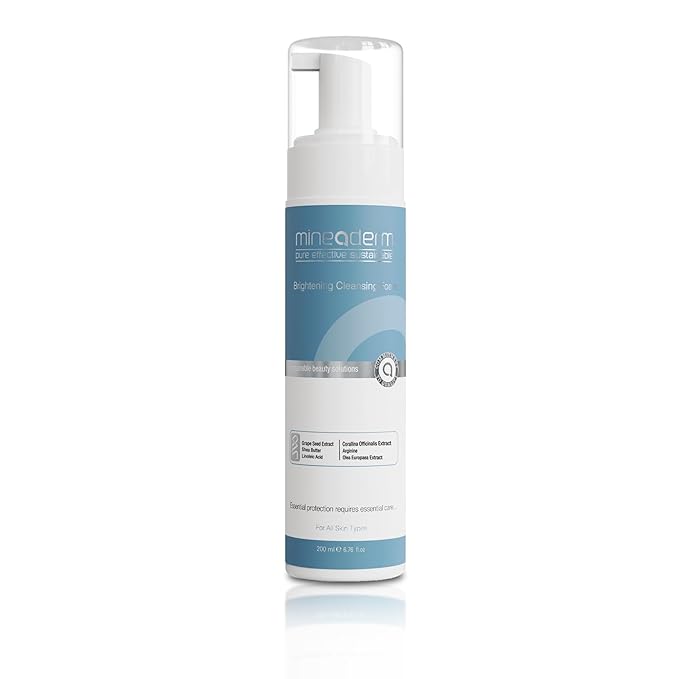 Mineaderm Brightening Facial Cleanser, Foaming Face Wash with Grape Seed & Olive Leaf Extract, Gentle Makeup Remover for Sensitive Skin, Non-Drying, SLS-Free Daily Cleanser, 5.07 Fl Oz