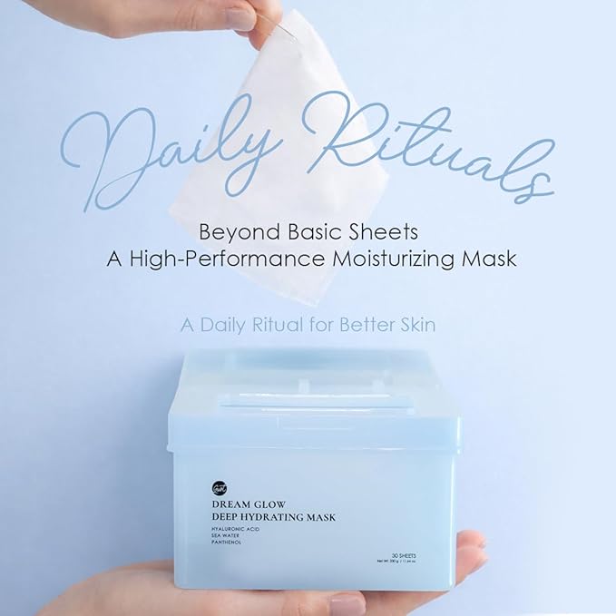 glowiest Dream Glow Deep Hydrating Sheet Mask (30 Count) – Hyaluronic Acid, Sea Water & Panthenol, Daily Moisture Mask for Dry & Dehydrated Skin, Korean Skincare, K-beauty