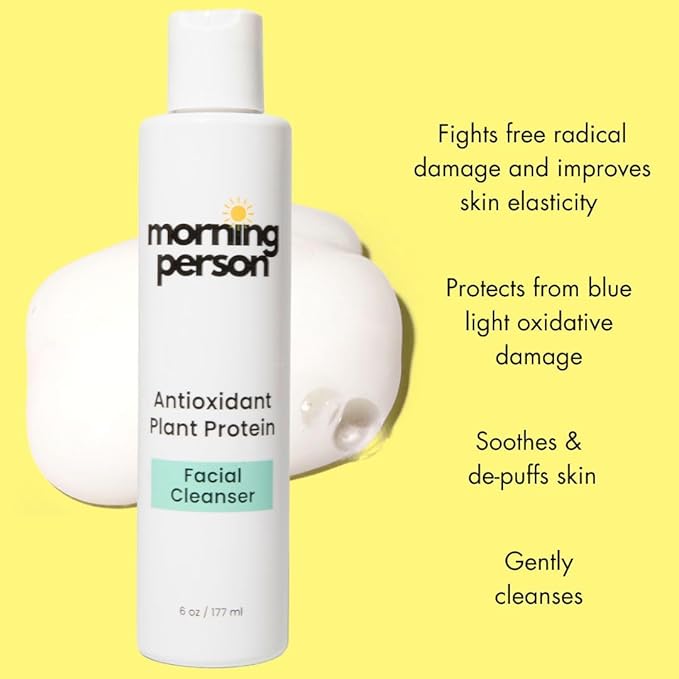 Morning Person Antioxidant Plant Protein Cleanser – Gentle Daily Face Wash, Removes Makeup, Hydrating & Soothing, Vegan & Sulfate-Free
