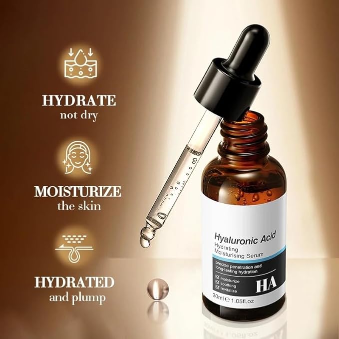 Hyaluronic Acid Face Serum with Vitamin C & Collagen - Anti Aging Moisturizing Facial Serum for Women - Vegan Skincare for Fine Lines & Dark Circles