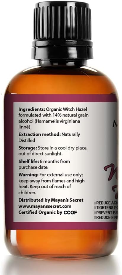 USDA Certified Organic Witch Hazel Toner by Mayan's Secret Facial Toner,