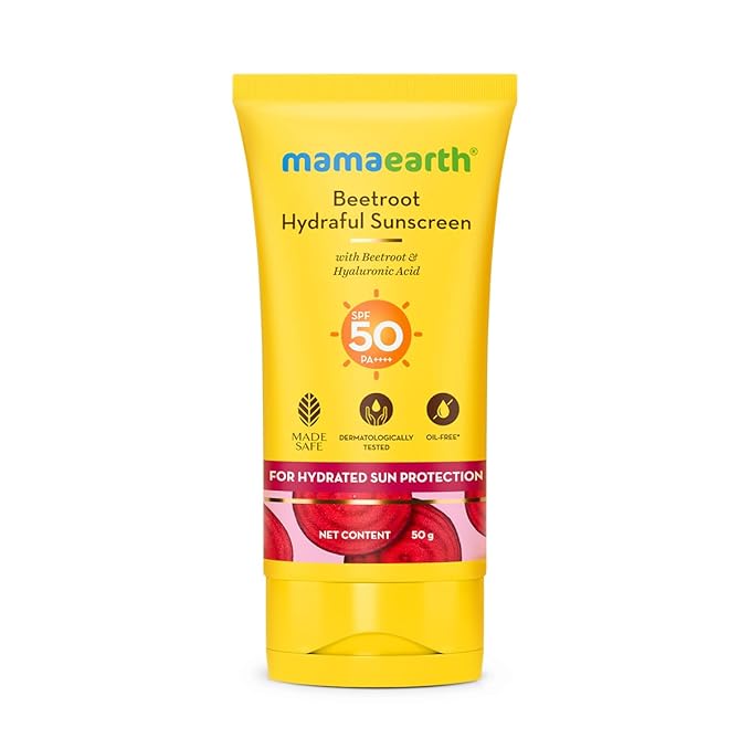 Mamaearth Beetroot Hydraful SPF 50 Sunscreen with PA++++ | Gives Natural Pink Glow with Sun Protection | Deeply Hydrates with Hyaluronic Acid | 1.76 Oz/50g