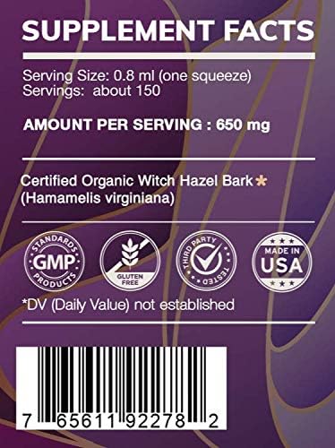HerbEra Earth's Love - Witch Hazel Bark Alcohol-Free Herbal Extract Tincture, Super-Concentrated Witch Hazel Bark (Hamamelis virginiana) Dried Bark (4 Fl Oz)
