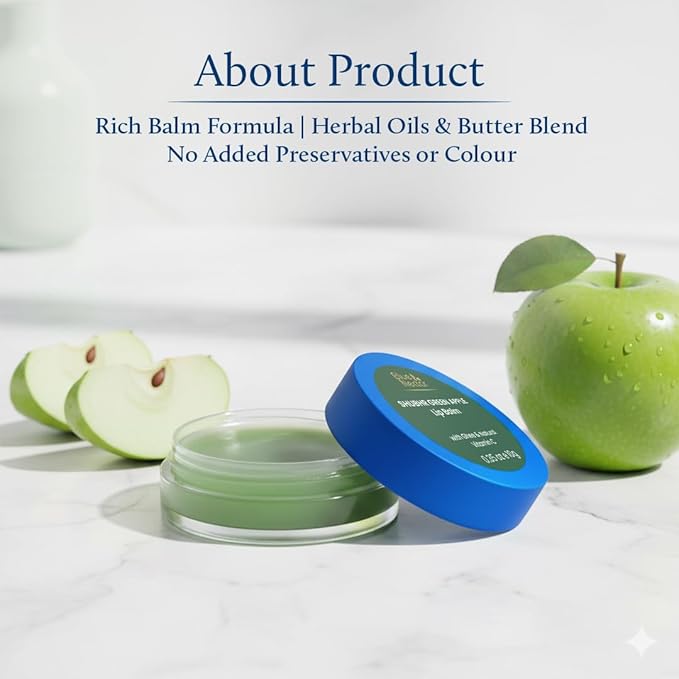 Blue Nectar Herbal Ayurvedic Lip Balm with Green Apple Vitamin C & Organic Ghee for Dry Lips | Hydrating Lip Gloss with Clean Ingredients (0.35 oz, 10 herbs)