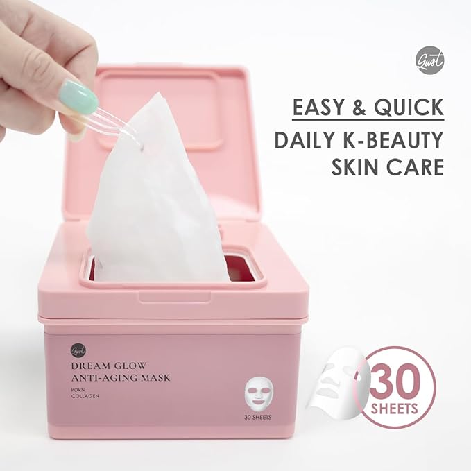 glowiest Dream Glow Slow Aging Sheet Mask(30sheets) | PDRN + 500Da French Collagen | Niacinamide, Peptides, Hyaluronic Acids | Firming & Hydrating Face Mask | Korean Skincare