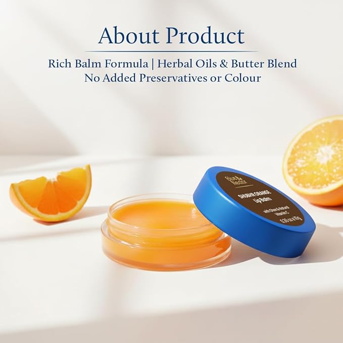 Blue Nectar Ayurvedic Orange Lip Balm with Organic Ghee & Natural Vitamin C for Dry Lips | Moisturizing Lip Gloss with Clean Ingredients (0.35 oz, 10 Herbs)
