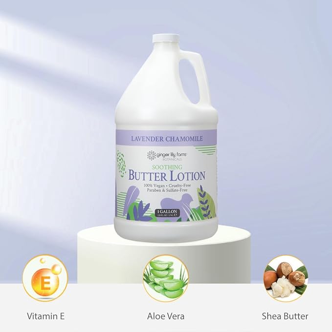 Ginger Lily Farms Botanicals Soothing Butter Lotion for Dry Skin, 100% Vegan & Cruelty-Free, Lavender Chamomile Scent, 1 Gallon (Pack of 4)