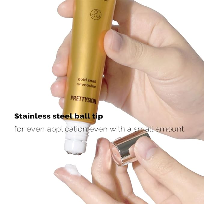 PRETTYSKIN Snail Mucin Eye Cream Roller – Korean Under Eye Cream for Puffiness, Fine Lines, Wrinkles, Dark Circles – Hydrating, Cooling Roll-On with Stainless Steel Tip – 1.01 fl.oz. (Gold Snail)