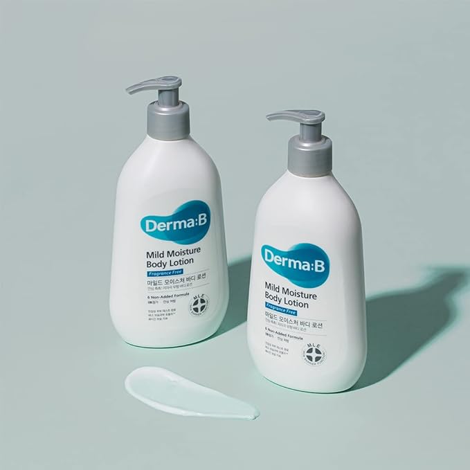 Derma B | Mild Moisture Body Lotion | Body Moisturizer for Sensitive Skin | Body Lotion for Extremely Dry Skin | Non-Irritating | Unscented Fast-Absorbing Cream | Korean Skincare | 13.5 fl oz (400ml)