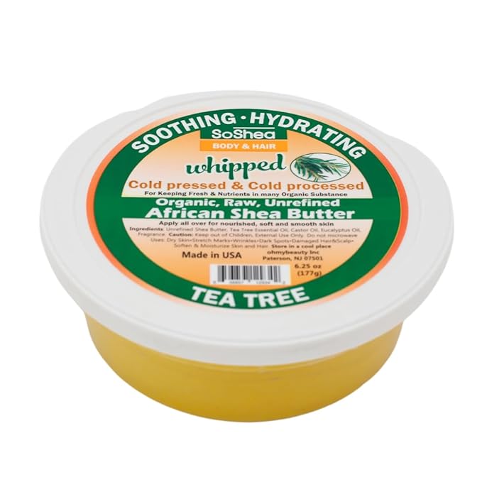 Whipped Shea Butter (Tea Tree) - Nourishes, Moisturizes & Renews | 100% African Pure Shea Butter | Cold-Pressed & Cold-Processed | No Dyes & Parabens | Vegan | 6.25oz / 177g