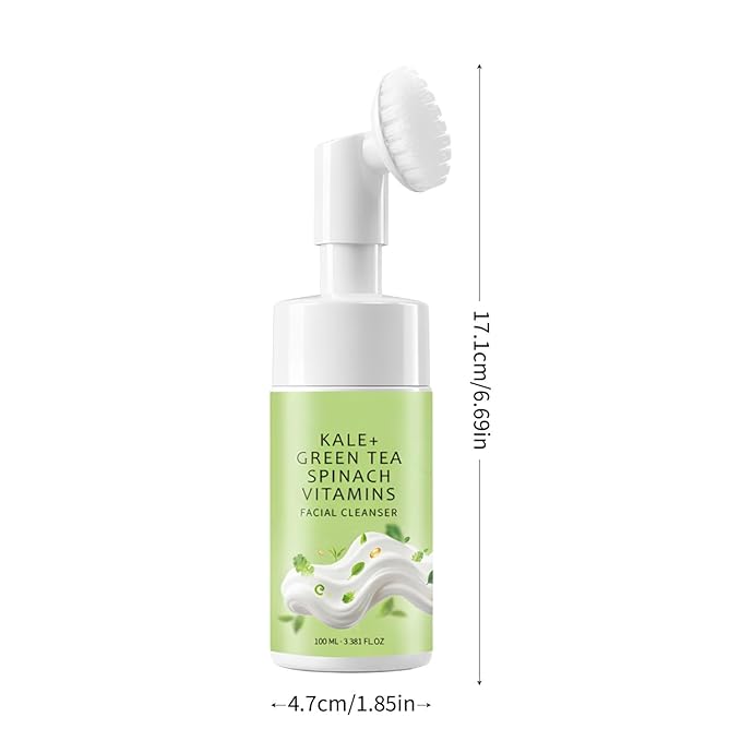 Gentle Foaming Facial Cleanser with Green Tea, Kale & Spinach, Hydrating Gel-to-Foam Face Wash for Dry & Sensitive Skin, Non-Stripping Daily Cleanser with Soft Brush, Morning Clean 3.38 Fl Oz