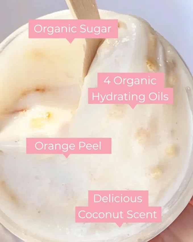Bodyluxe Glow Organic Whipped Coconut Citrus Sugar Scrub – Handcrafted Dual-Action Cleanser & Exfoliator, Dry Skin Polish & Refresh All Skin Types