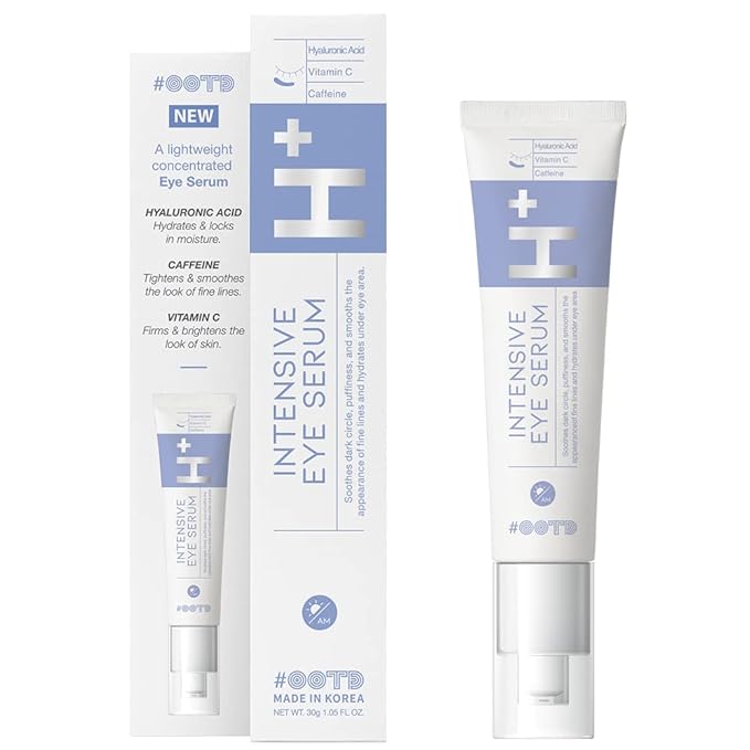 Korean Under Eye Serum for Dark Circles, Wrinkles and Puffy Eye Bags, Hydrating Firming Anti-Aging Treatment with Hyaluronic Acid Vitamin C Caffeine, Vegan Serum 30g