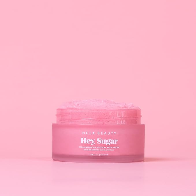 NCLA Beauty Hey Sugar All Natural Body Scrub - Moisturizing, Exfoliating Sugar Scrub - Shea, Cocoa, and Mango Butters - Pink Champagne - 3.38 oz