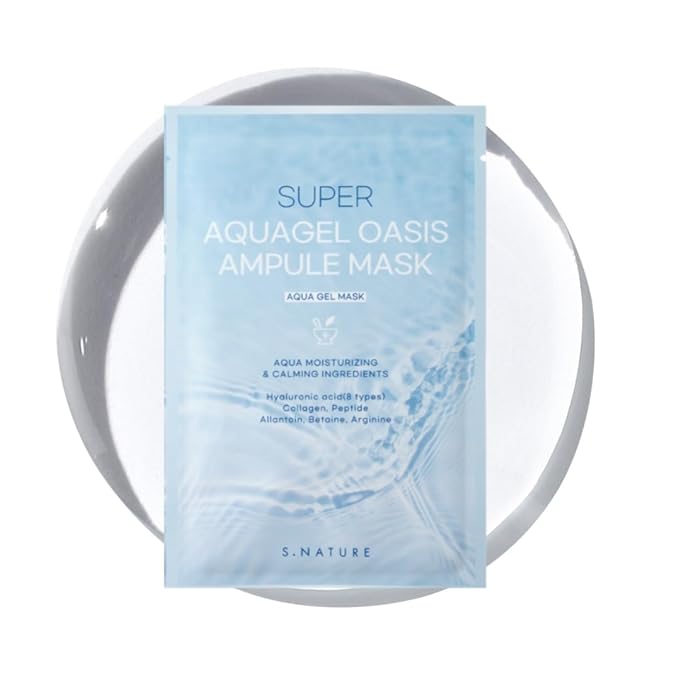 S.NATURE SUPER AQUAGEL OASIS AMPULE MASK | Hydrating, Soothing, Blemish Care | Hyaluronic Acid, Allantoin | Korean Face Mask (10 Count (Pack of 1)