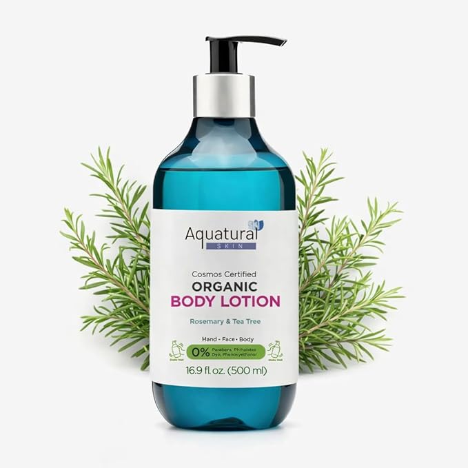 Organic Body Lotion for Women & Men, Cosmos Certified Daily Lotion, Sensitive Skin Lotion, Deep Hydration for Dry, Rough & Sensitive Skin Types, Lightweight, Rosemary Tea Tree 16.9 Fl Oz