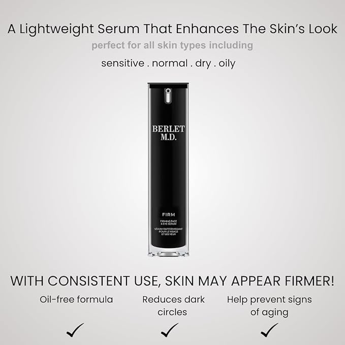 FIRM Face & Eye Serum, Oil-Free Firming & Anti-Aging Serum with Peptides, Aloe Vera & Cucumber Extract, Reduces Dark Circles & Fine Lines, Vegan, Fragrance-Free, All Skin Types, 30ml