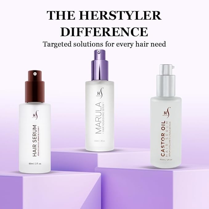 HerStyler Marula Oil Hair Serum - Anti Frizz Serum for Frizzy, Dry and Damaged Hair - Boosts Shine, Straightening - Address Flyaways, Split Ends - 2 Fl Oz (2 Pack)