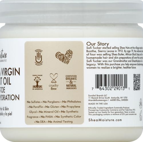 SheaMoisture Body Moisturizer For Dry Skin 100% Extra Virgin Coconut Oil Nourishing Hydration Soften And Restore Skin And Hair 14.5oz