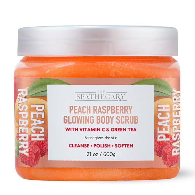 Peach Raspberry Sugar Scrub - Exfoliating & Hydrating Body Scrub With Vanilla & Green Tea to Help Polish, Reenergize, & Soften For Radiant Skin, Body Care Exfoliator & Cleanser, 21 oz