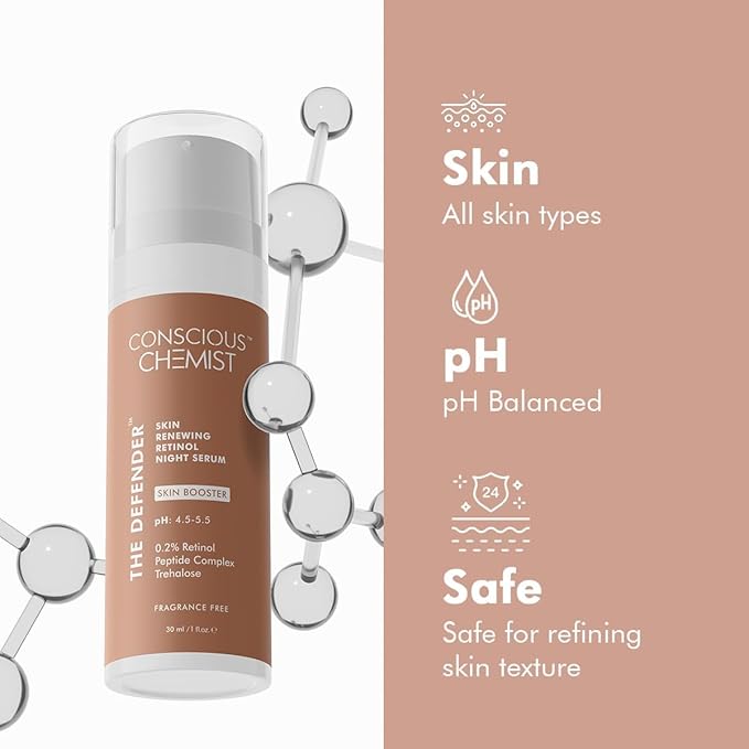 Conscious Chemist® Multi Peptide & 0.2% Retinol Serum | Anti Aging Serum | Boosts Collagen & Reduces Fine Lines, Wrinkles | Probiotics & Cica Water | Fragrance Free, Cruelty Free | 30ml