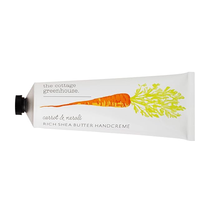 The Cottage Greenhouse Carrot & Neroli Handcreme, 4 oz, Moisturizing Lotion for Dry Hands, Quick Absorbing Shea Butter & Cocoa Butter, Luxury Purse Essentials