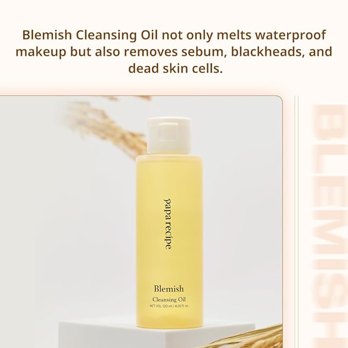 Papa Recipe Blemish Cleansing Oil 120ml – 71% Rice Bran Oil, Waterproof Makeup Remover & Blackhead Support, Hydrating Gentle Formula – Korean Facial Cleanser