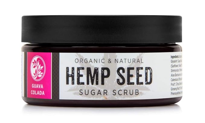 Organic Hemp Seed Sugar Scrub (Guava Colada) – Face and Body Exfoliator – Hydrates, Smooths, and Purifies, 8 oz.