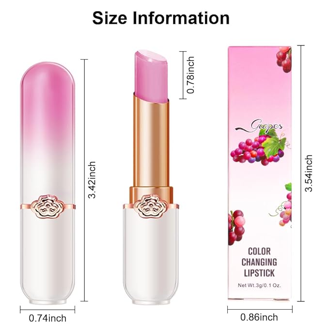 BINGBRUSH Grape Color Changing Lipstick,Moisturizer Long Lasting Lip Care Lip Balm Magic Lip Gloss Lip Tint Stain Gloss Set for Women (1pc Grape)