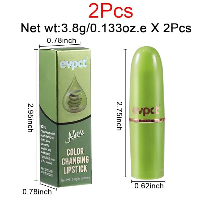 EVPCT 2Pcs Aloe Vera Lip Color Changing Lip Balm Set - Green Magic PH Lipstick Tinted Lip Balm Gloss Stain Makeup Set for Women Girls - Waterproof