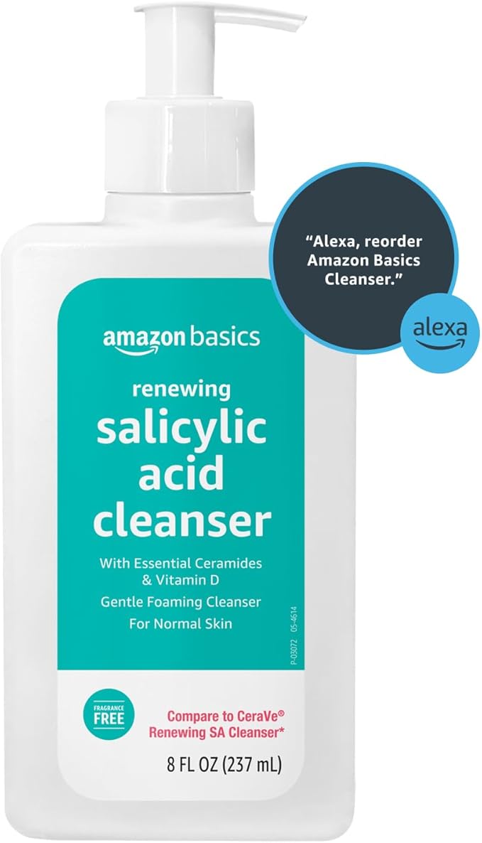 Amazon Basics Exfoliating Face Wash Cleanser, Renewing Salicylic Acid with Ceramides & Vitamin D, Foaming Formula, Smooths Skin, 8 fl oz (Pack of 3)